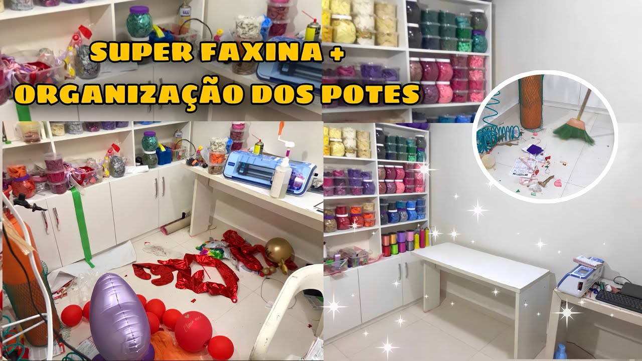COMO FAZER UMA SUPER FAXINA | como organizar seus potes de balões por cores + limpeza de prateleiras