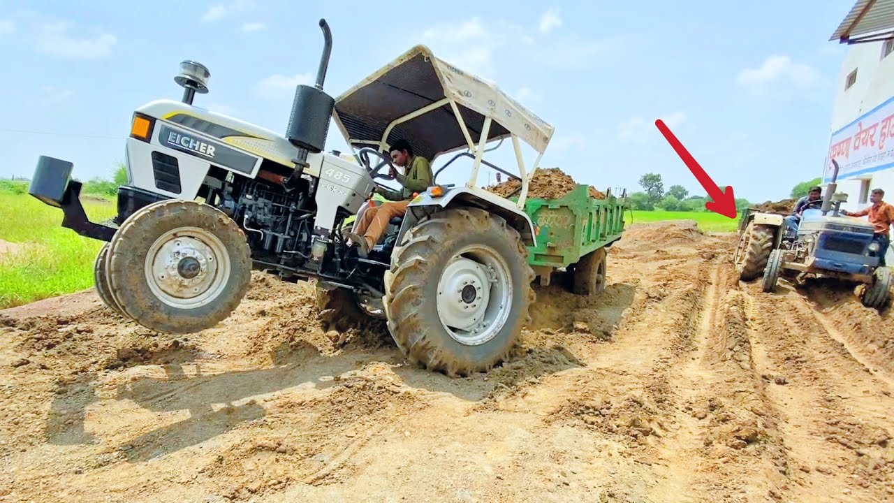 JCB 3dx working with My New Eicher 485 Tractor Eicher 242 with Trolley | Sonalika 740 old model
