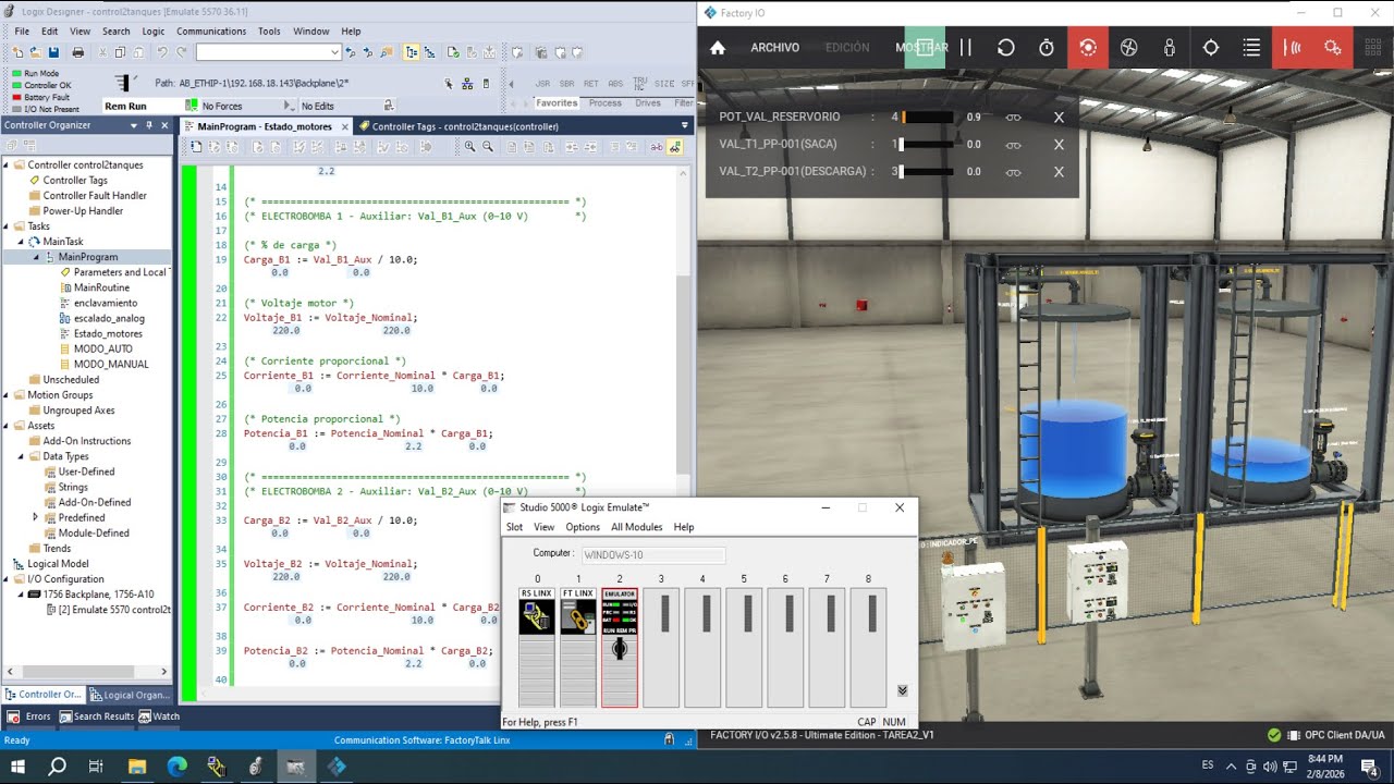 Control de Nivel de 2 Tanques con PLC | Studio 5000 + Factory I/O