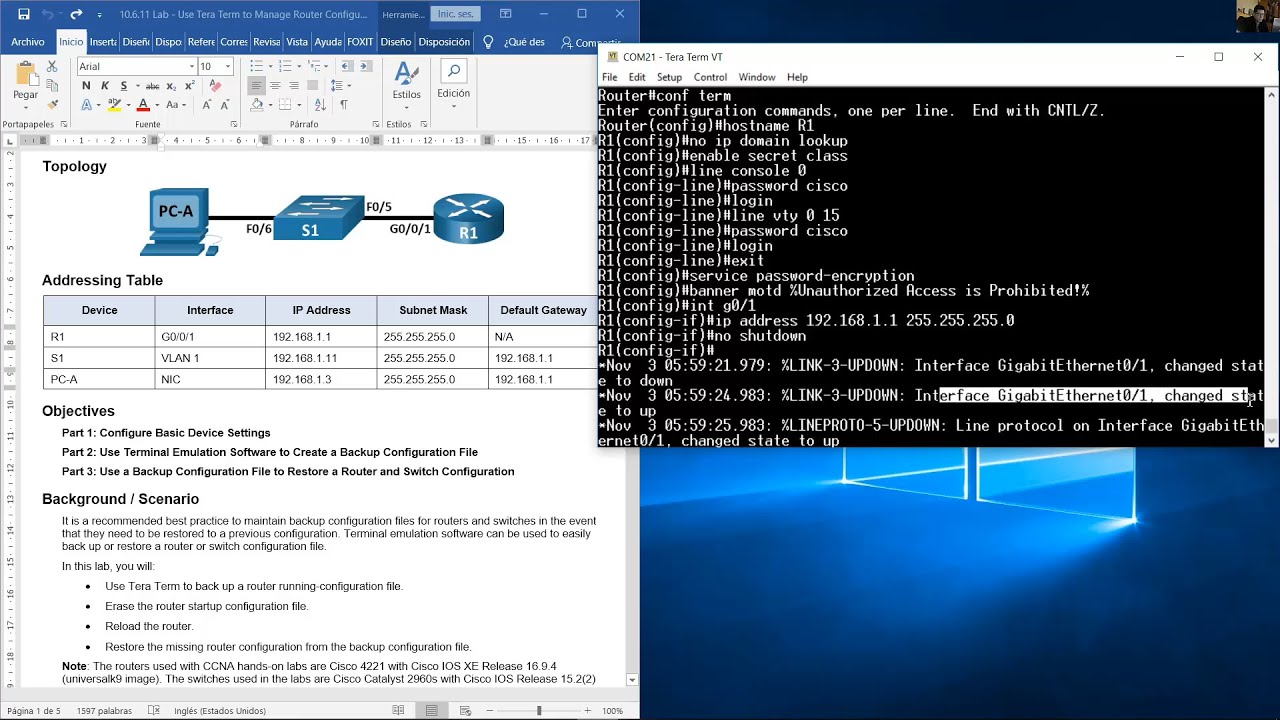 10.6.11 Lab - Use Tera Term to Manage Router Configuration Files
