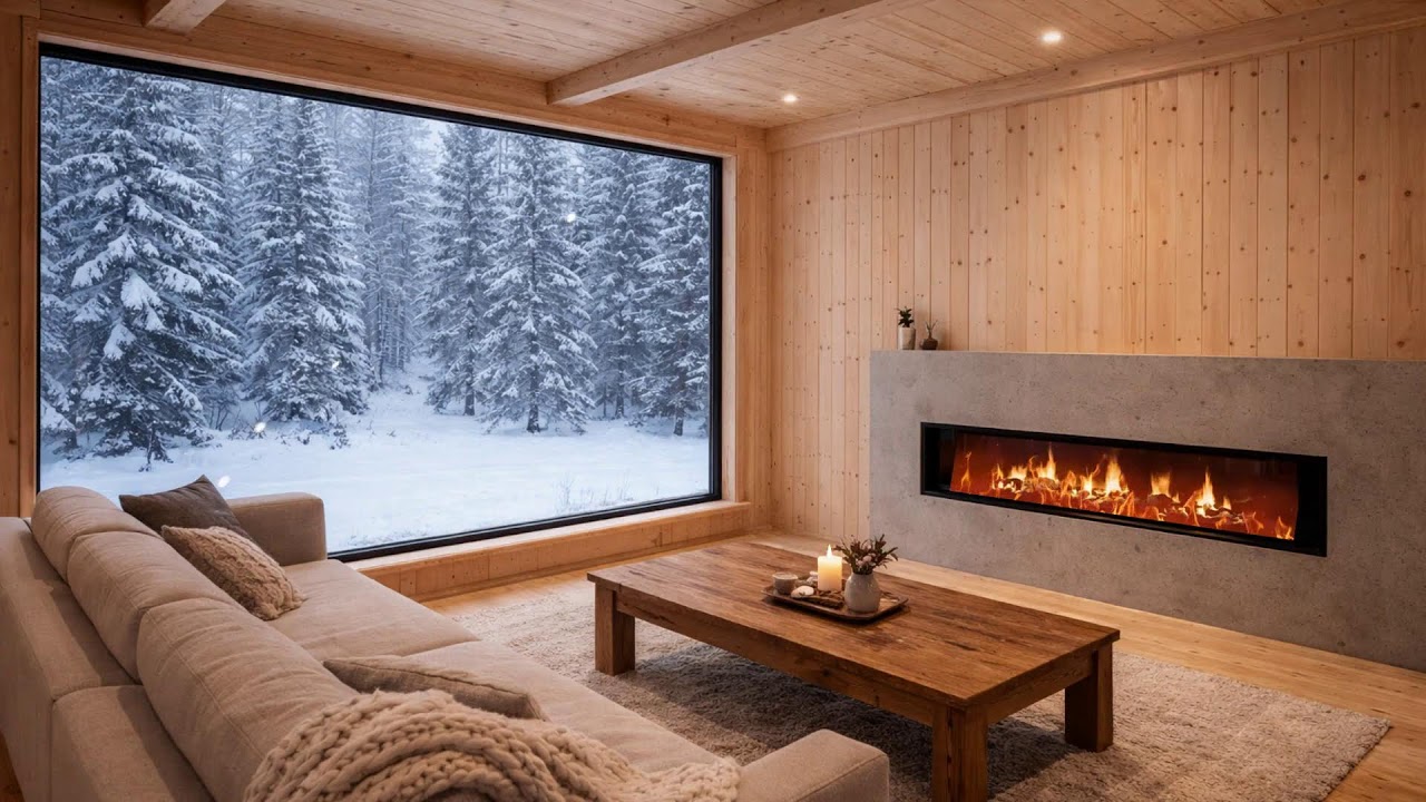 Quiet Winter Street Glow  Cozy Fireplace Focus and Study Ambience