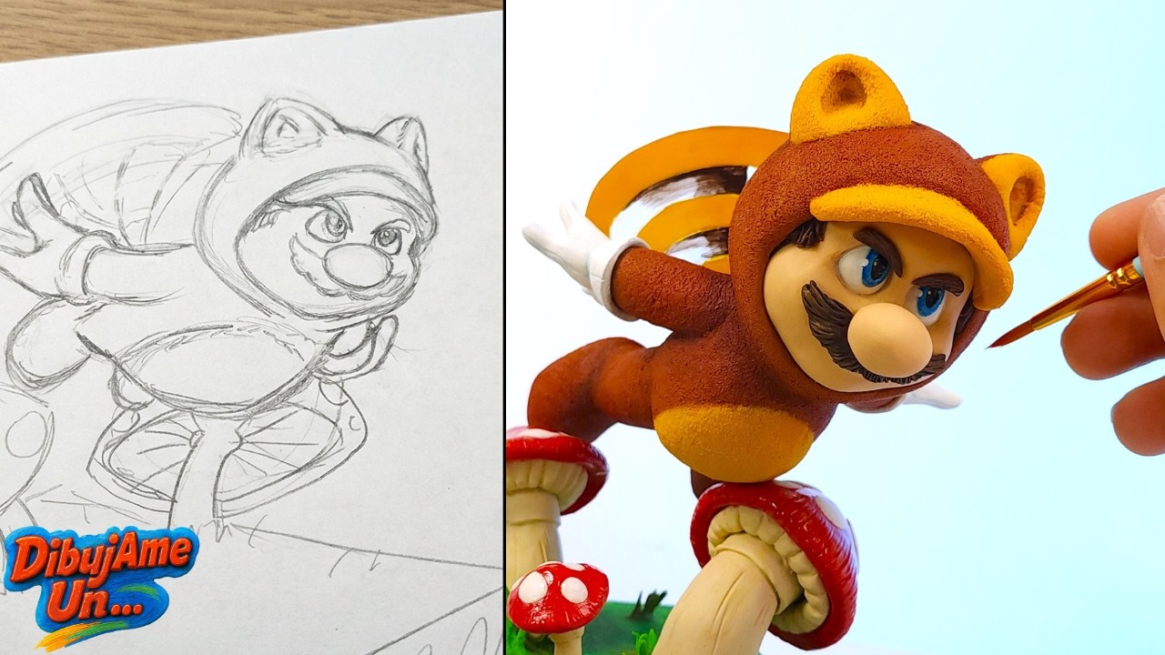 Como hacer a SUPER MARIO BROS TANOOKI escultura de plastilina escolar  || DibujAme Un...