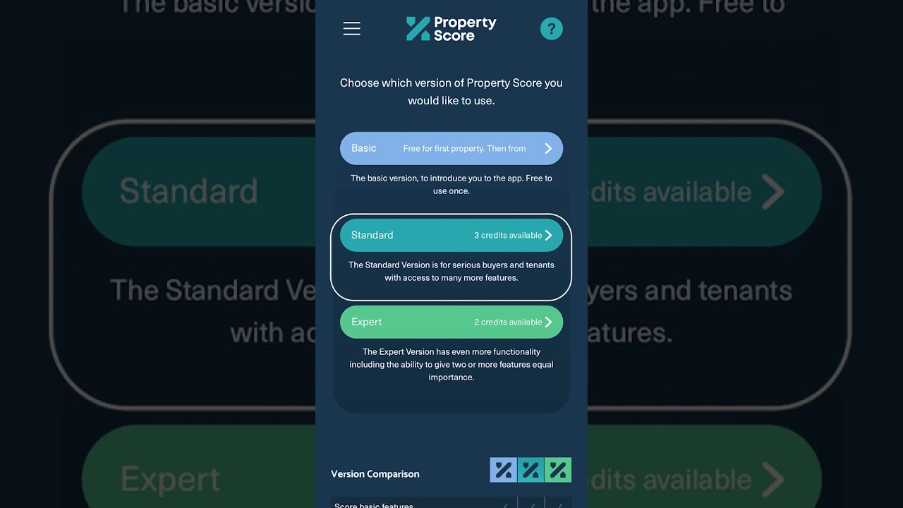 Property Score selecting the right version mobile