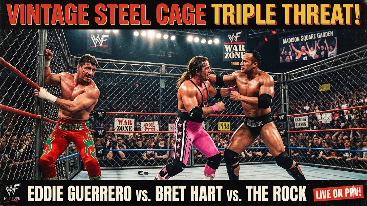FULL MATCH : The Rock Vs. Eddie Guerrero Vs. Bret Hart - WWE STEEL CAGE Triple Threat Match #wwe