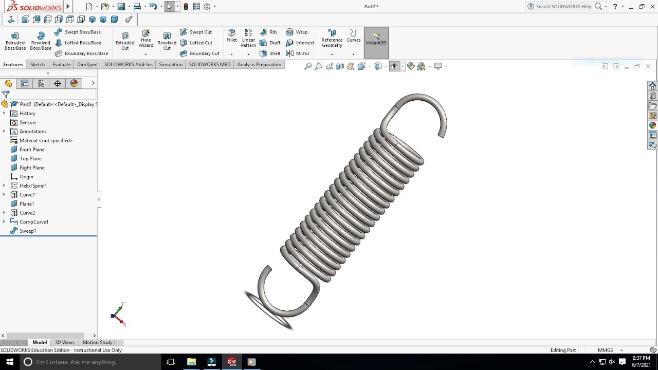 Modelling of tension spring using solidworks