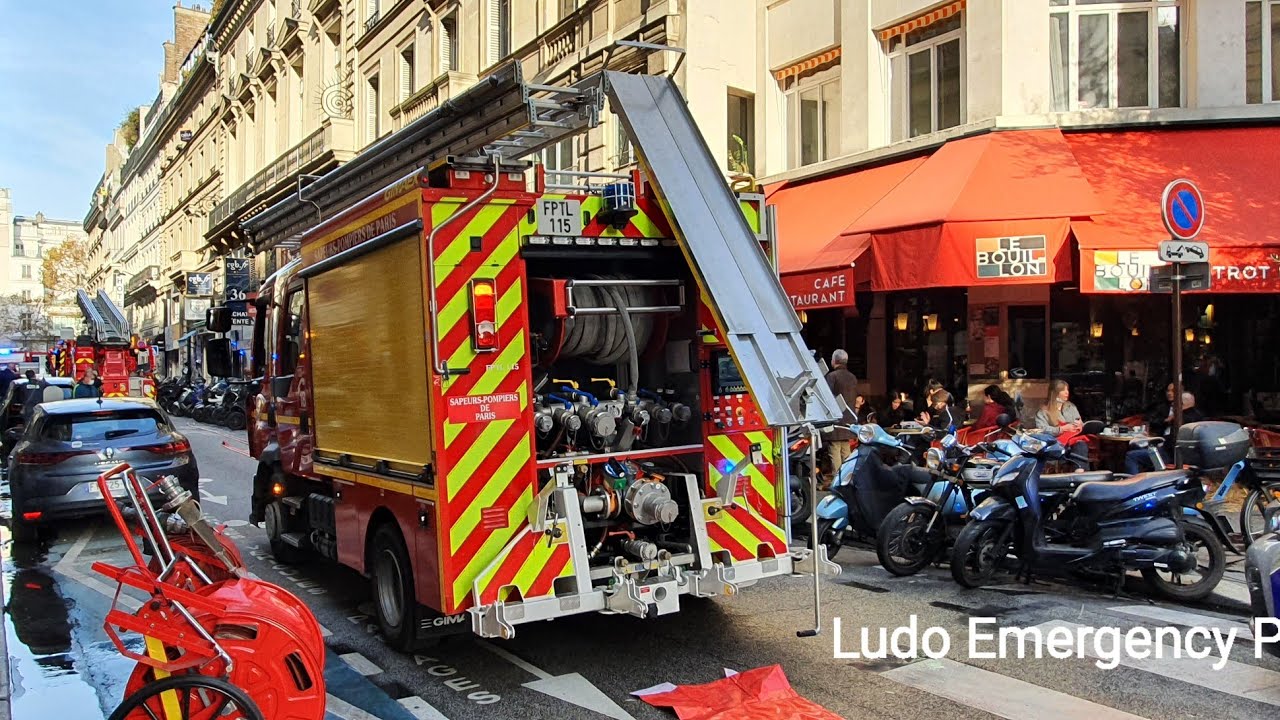 Pompiers de Paris FPTL FPT BEA en urgence Paris Fire Dept Ladders Fire Trucks responding
