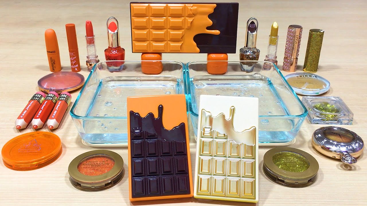 CHOCOLATE ORANGE vs GOLD Mixing Makeup Eyeshadow into Clear Slime  Relaxing Slime Videos #774