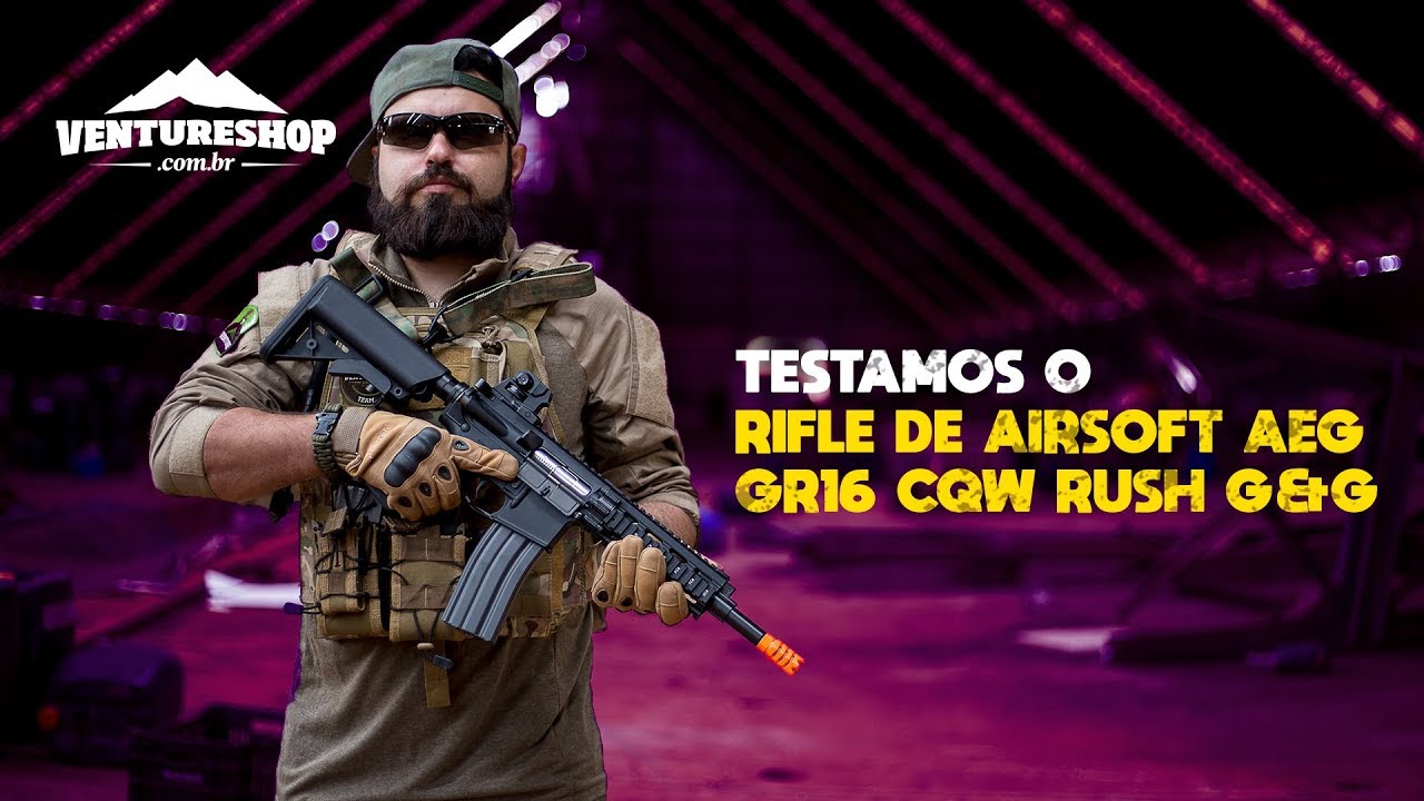 Teste do Rifle de Airsoft El&eacute;trico RIS GR16 CQW Rush com Blowback, da G&G - VentureShop