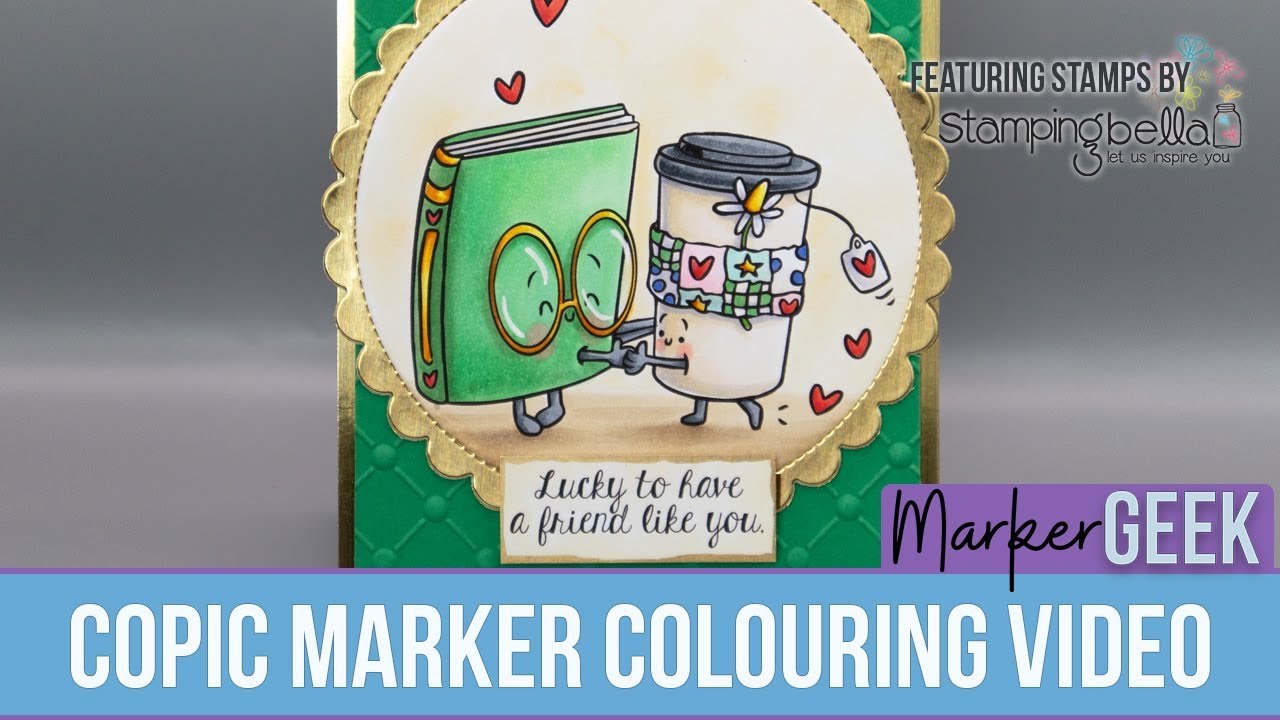 Copic Marker Colouring Stamping Bella Spec-Tacular Book & Tea rubber stamp