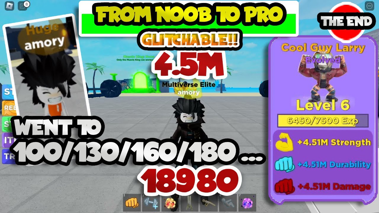 From Noob to Pro Part #3: Took 115 hours to Get 18980 Using Total 87M Glitch | Roblox Muscle Legends