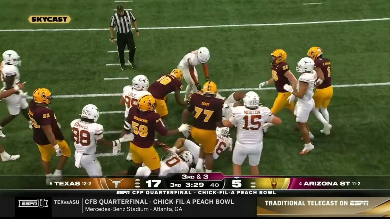 Skycam - Cam Skattebo every touch vs Texas, 284 total yards (Peach Bowl 2025)