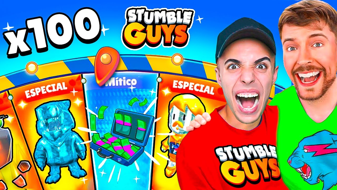 GIRÉ x100 RULETAS de MRBEAST y CONSEGUÍ el NUEVO EMOTE ESPECIAL! 😱 STUMBLE GUYS