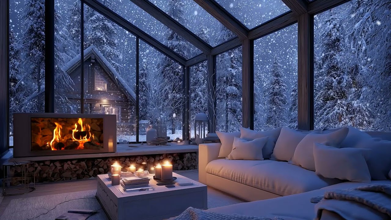 🎹 Focus Piano Winter Lounge 🔥 Soft Fireplace Sounds & Snowy Night for Deep Work