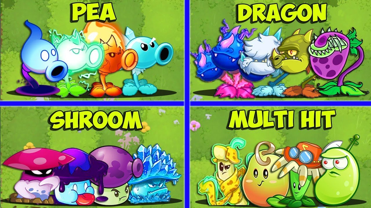 4 Team PEA x DRAGON x SHROOM x MULTI HIT Battlez -- PvZ 2 Team Plant vs Team Plant
