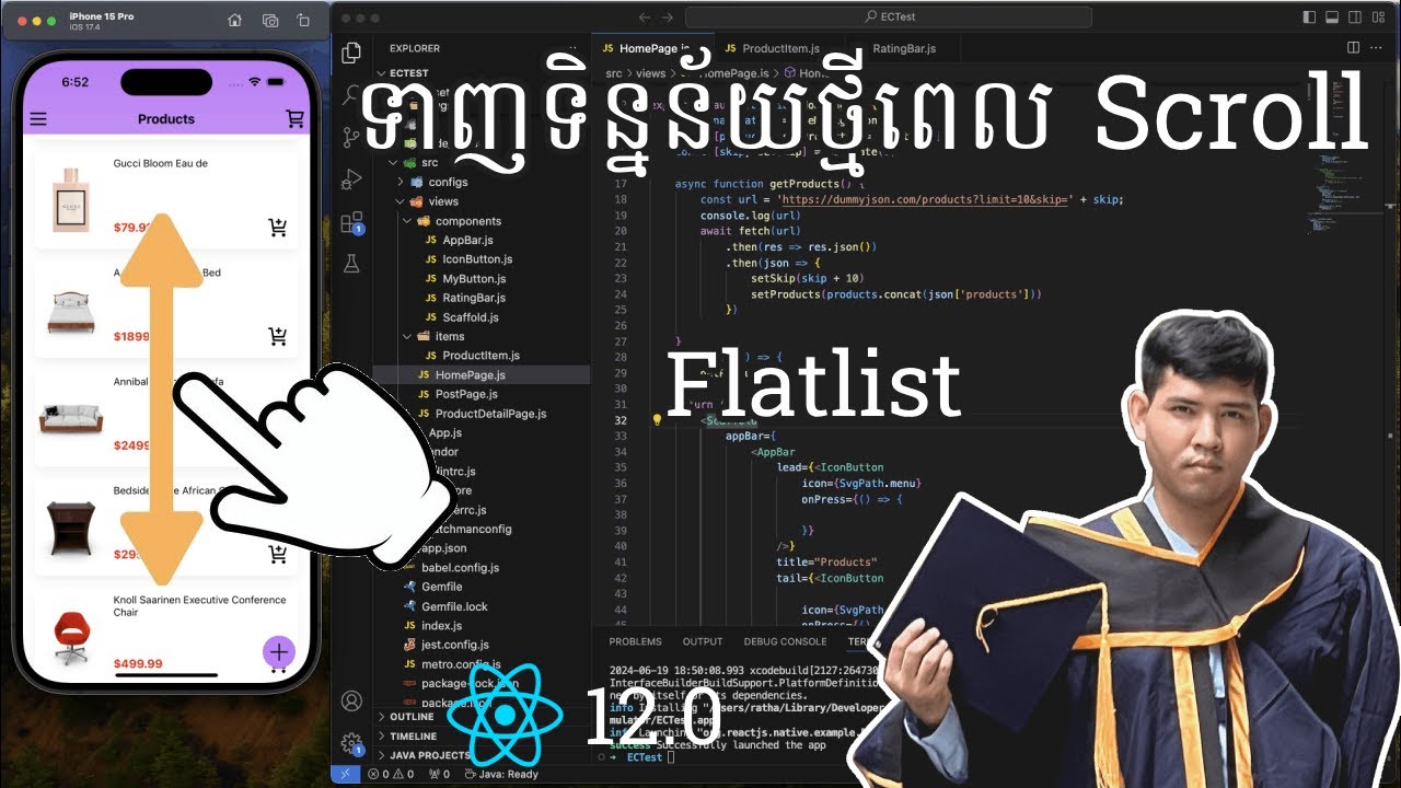 React Native Khmer 12.0 Scroll fetch new items with Flatlist