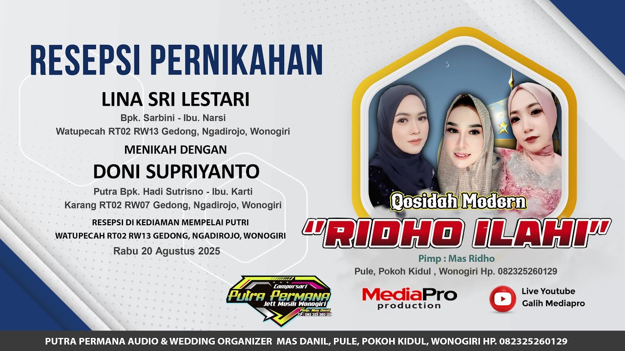 Live Pernikahan Lina & Doni - Rebana Modern RIDHO ILAHI - Putra Permana Wo & Audio