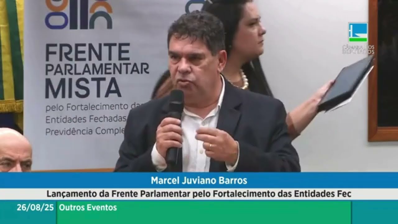 Marcel Barros durante lançamento de frente parlamentar em favor de fundos de pensão fechados