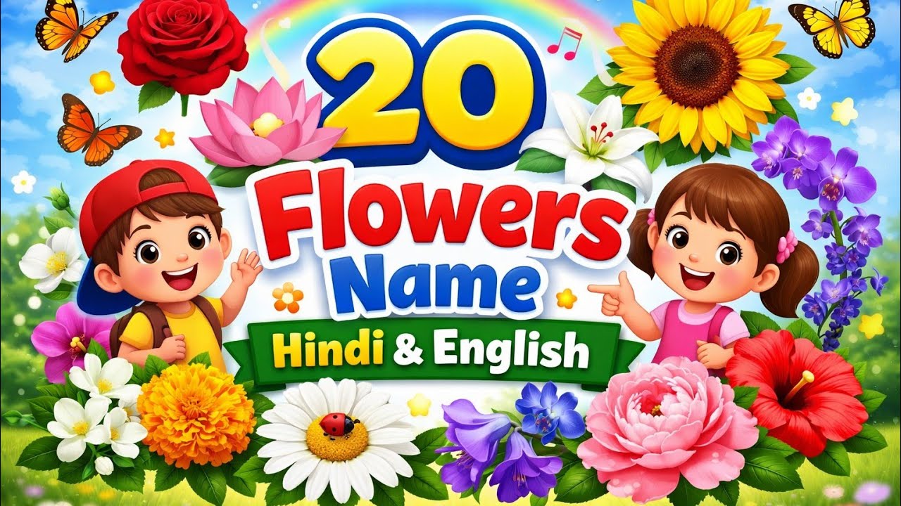 🌸 20 Flowers Name in Hindi & English | मज़ेदार तरीके से बच्चों के लिए सीखें! 🌈