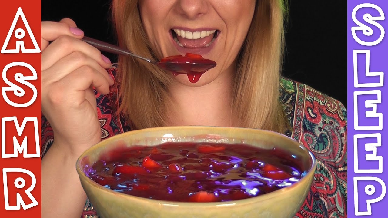 Red Berry Pudding Eating ASMR - 100% Relaxing Sounds 😮