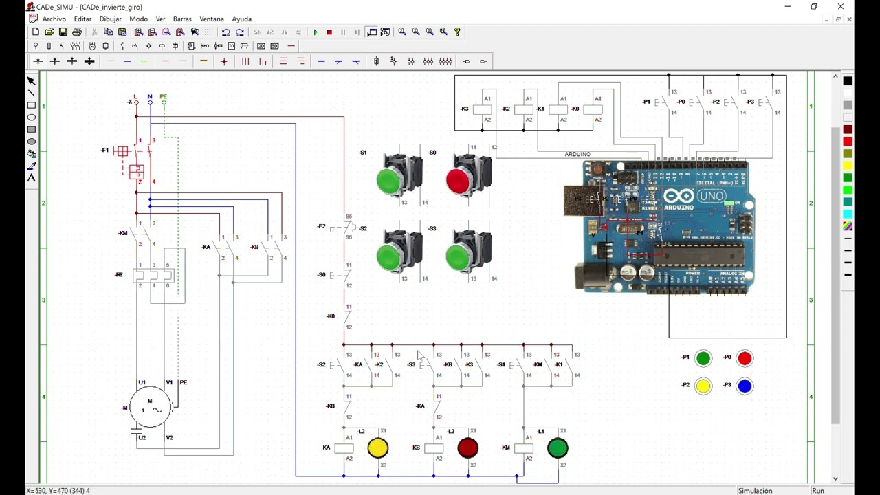 Arranque directo con inversion de giro (ARDUINO UNO) uso de CadeSimu
