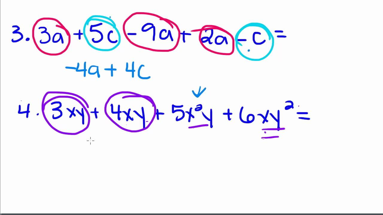 Algebra Tutorial - 4 - Combining Like Terms
