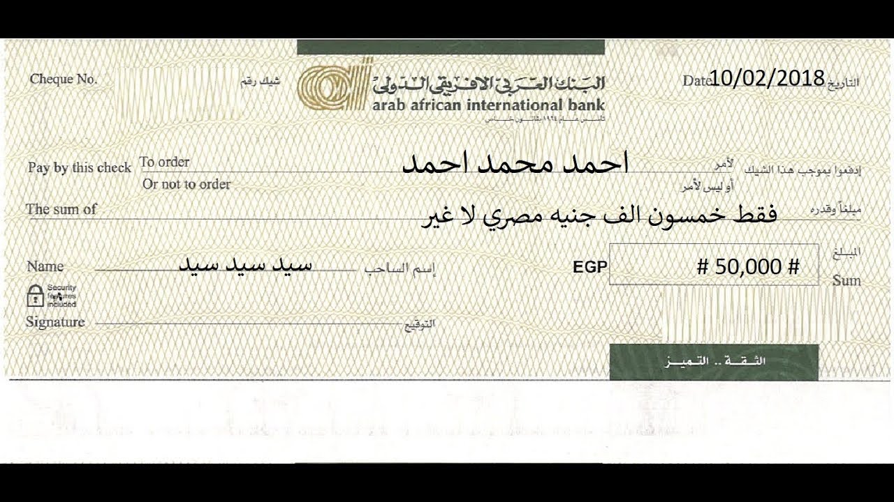 بيانات الشيك الاساسية عند كتابة الشيك