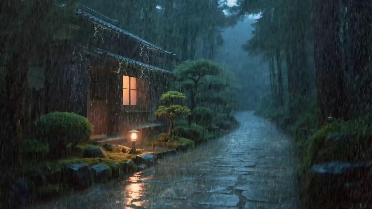 Anxiety at night – Relaxing rain sound – Rain outside safe home – Peace returns 🌙🌿