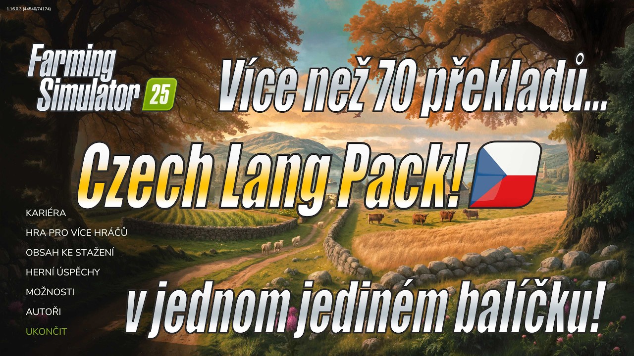 🇨🇿 CZECH LANG PACK! - Více než 70 našich CZ překladů v jednom balíčku! - Farming Simulator 25 (4K)