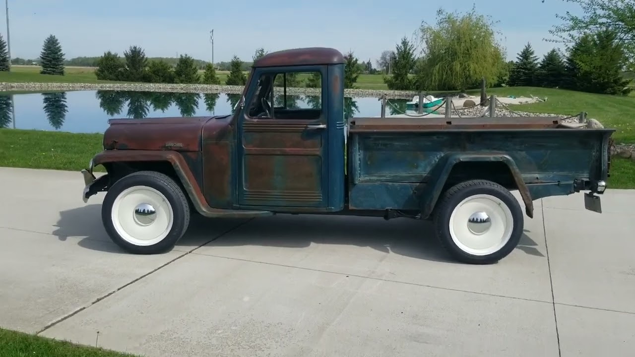 1950 willys truck with new Detroit steel wheels 20x9