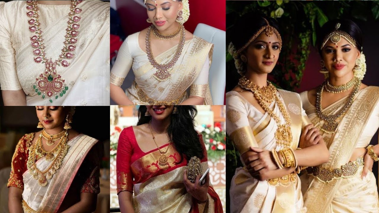 Latest Party Wear White Saree Designs, Beautiful White Silk Saree jewellery Collection