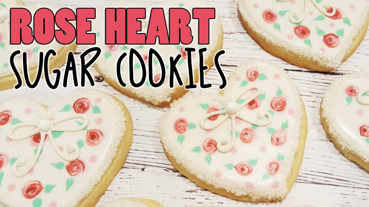 Beautifully Simple Rose Pattern Heart Shaped Sugar Cookies on Kookievision