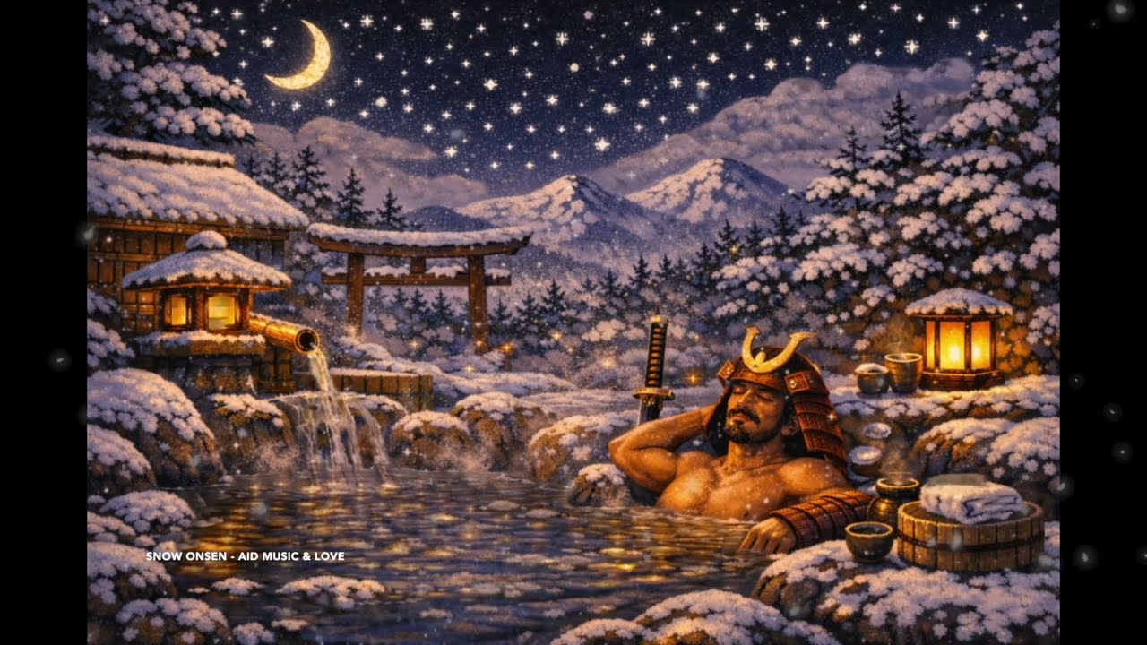 BGM_Snowy Japanese Onsen Night ❄️ Relaxing Hot Spring Sounds for Deep Sleep (3 Hours Ambient)