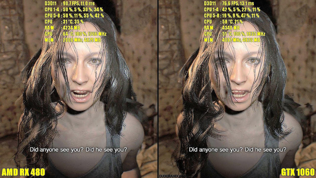 Resident Evil 7 Pc GTX 1060 Vs AMD RX 480 Frame Rate Comparison