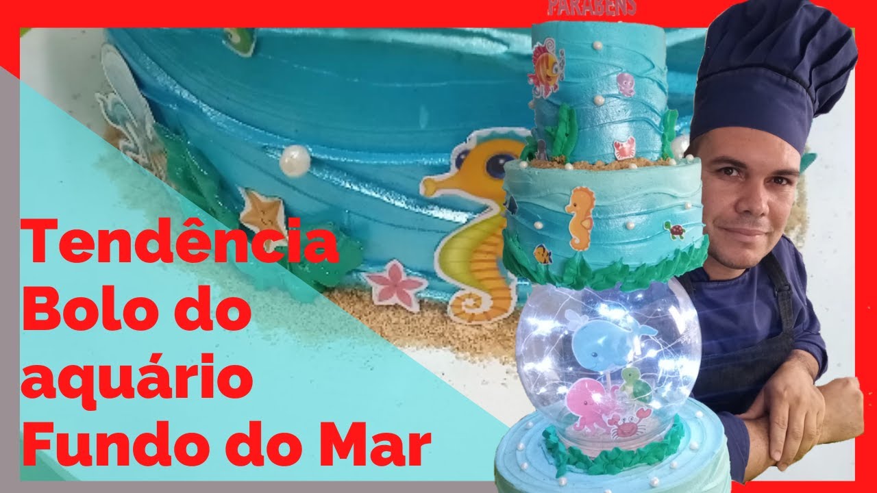 Tendência Bolo no aquário tema fundo do mar.