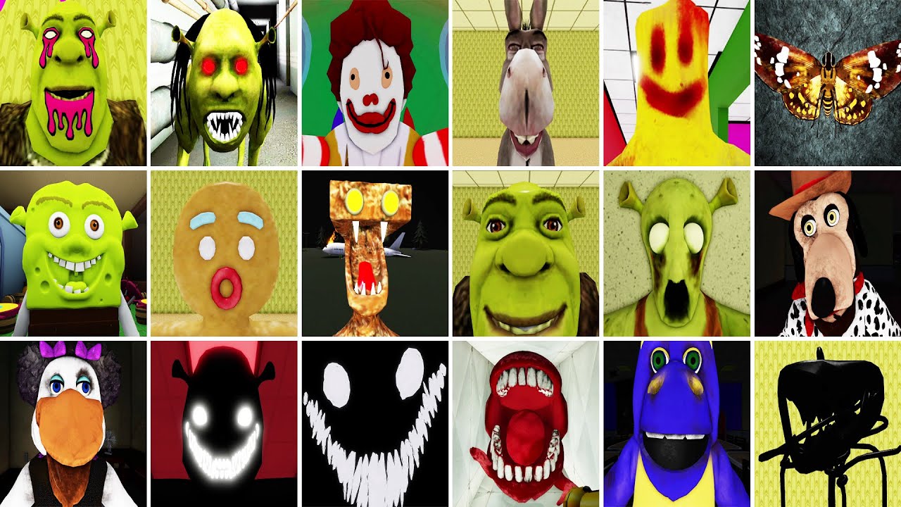 Shrek In The Backrooms All Jumpscares - UPDATE