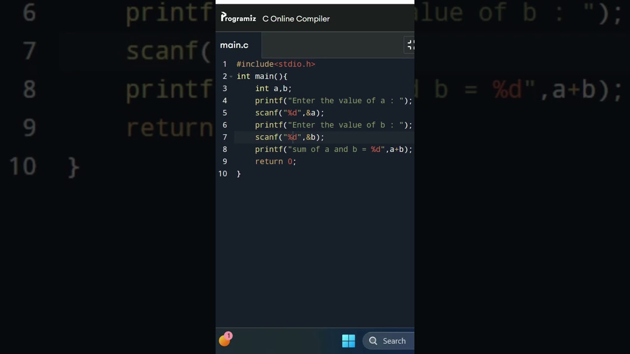add two numbers in c 🔢 #clanguage #beginnerprogramming  #motivation  #coding #shorts  #innovation