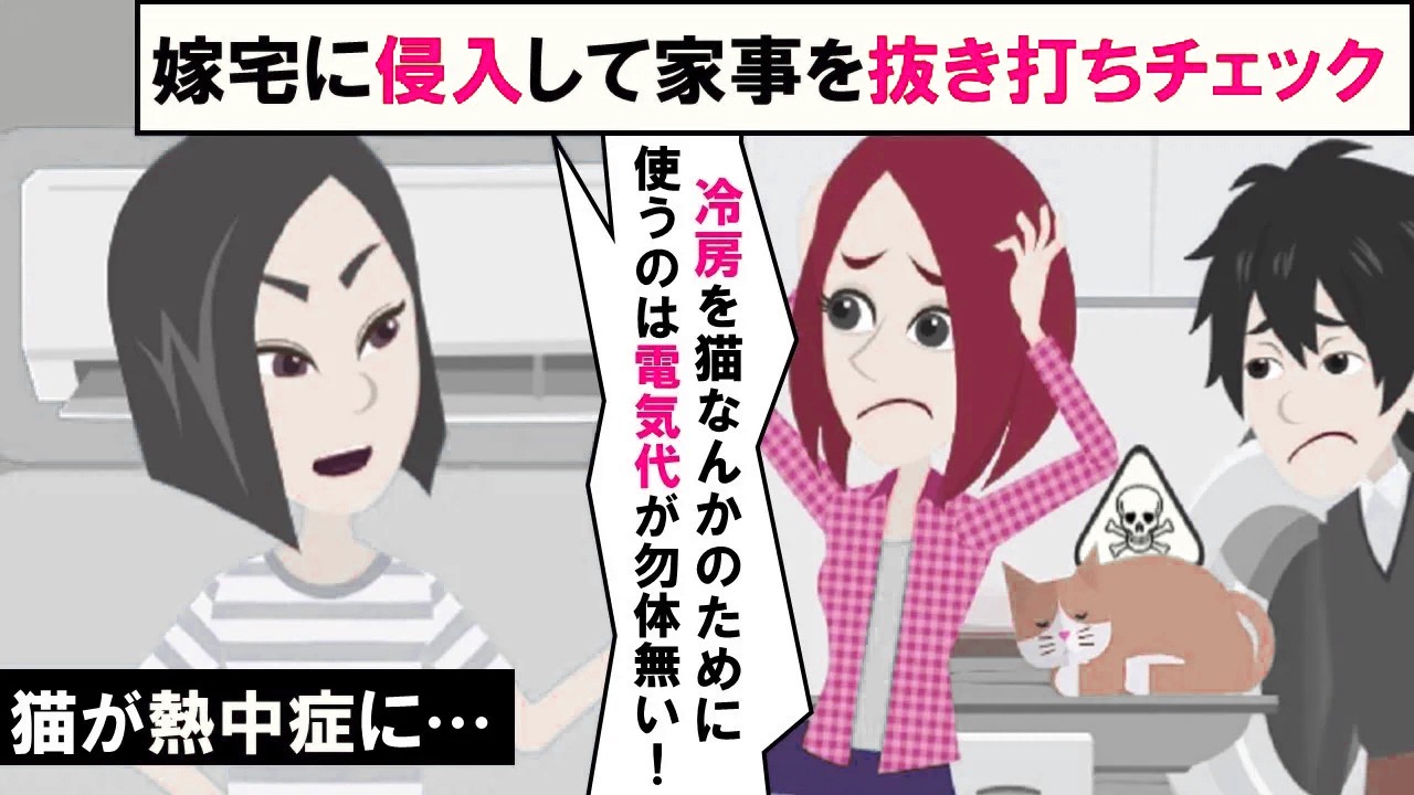 【LINE】冷房を勝手に切って猫を熱中症にさせた義母「あら、猫ちゃん生きてたの？」⇒嫁宅に無断で侵入した確信犯のクズ女に天罰が下る…（スカッとする話）