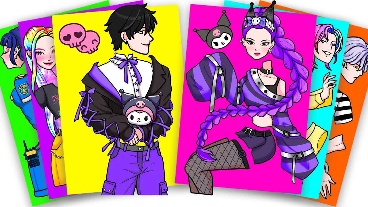 🌸 HUNTRIX RUMI and SAJA BOYS Cosplay KUROMI And My MELODY | KPOP DEMON HUNTERS | Sticker Book DIY
