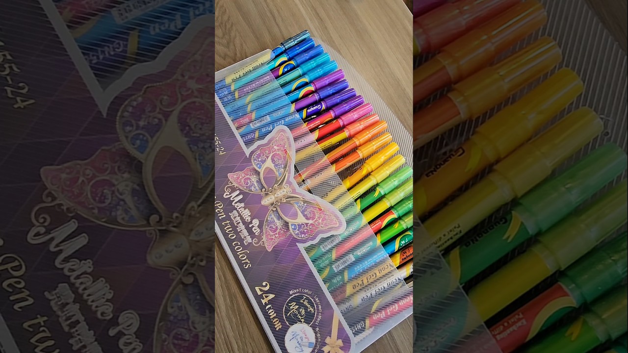ASMR Unwraping Guangna Metallic Pen - 24pcs Neon Gel Pens.#guangna #glitterpens #metallicpens #asmr
