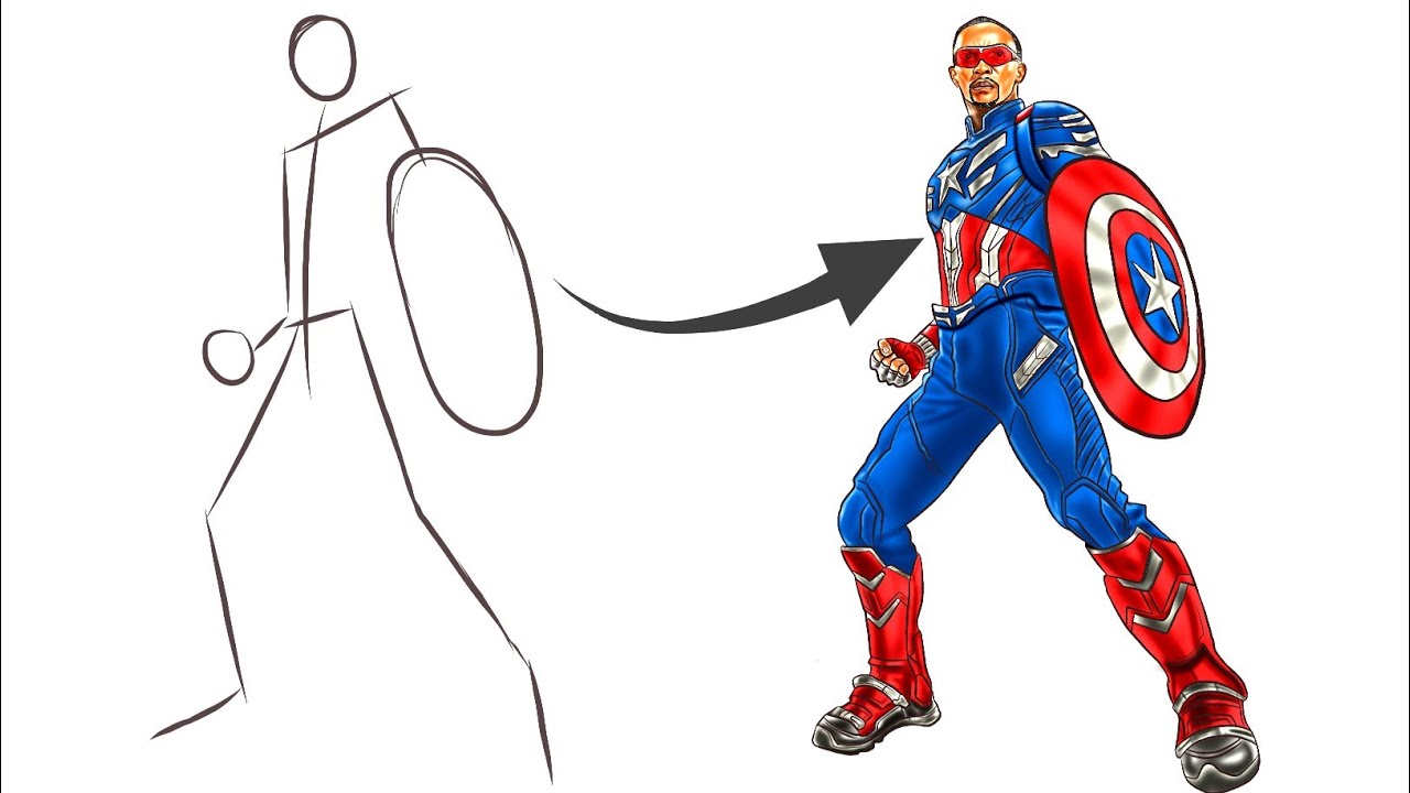 How To Draw Captain America From a Stick Man | Easy Step by Step | Brave New World