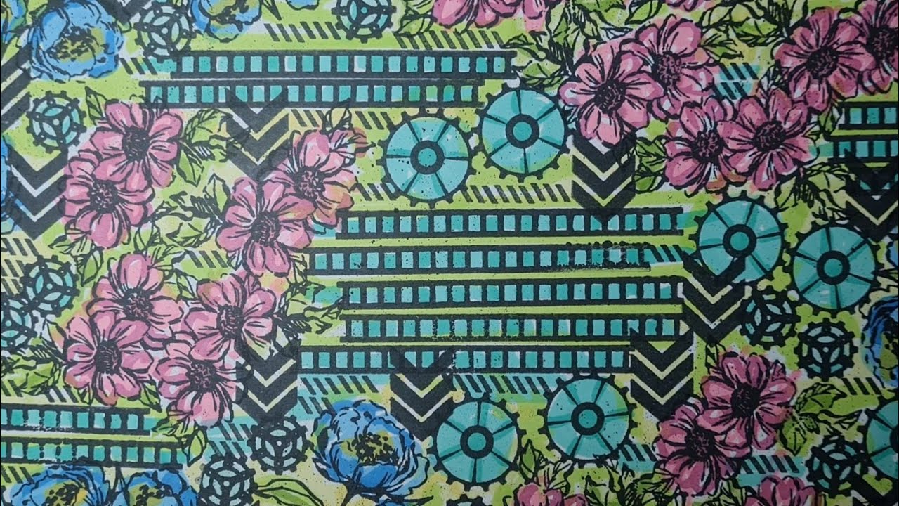 Grungy collage stamping and scribble colouring in IT WORKS! #artfulstampin