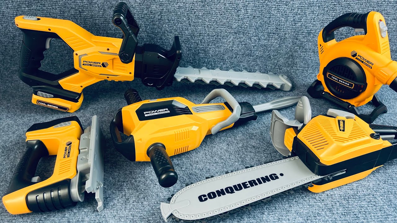 8-Minute Unboxing of the Yellow Tool Set: Chainsaw, Drill, Lawn Mower, and Windmill - Toy Review