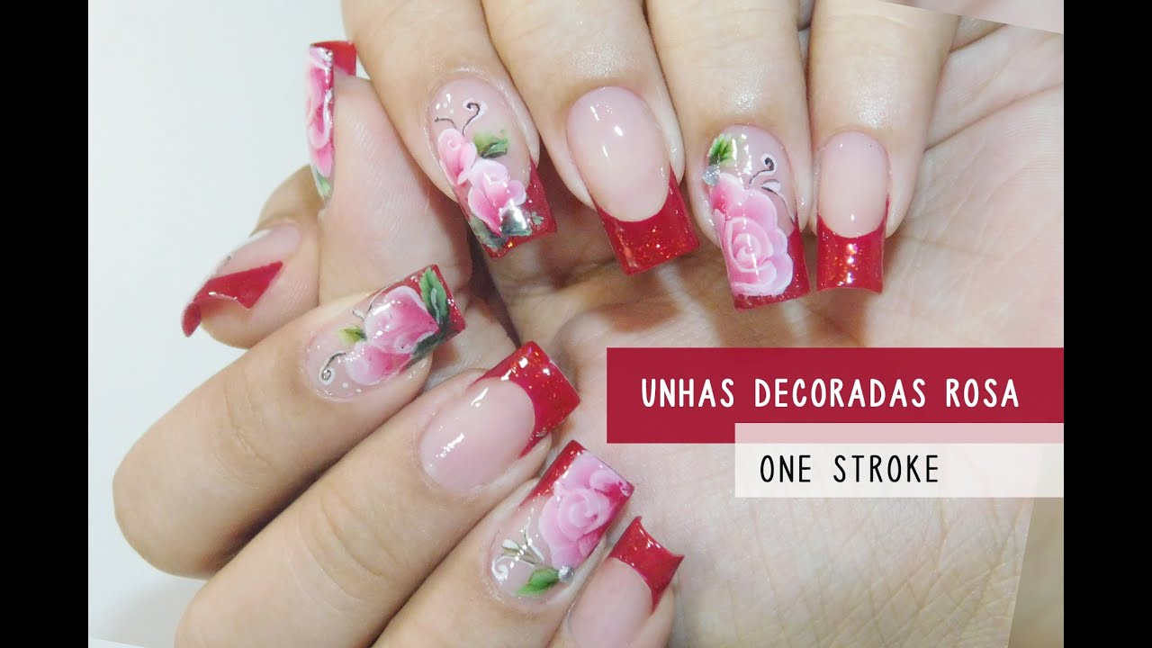 Unhas Decoradas Rosa One Stroke