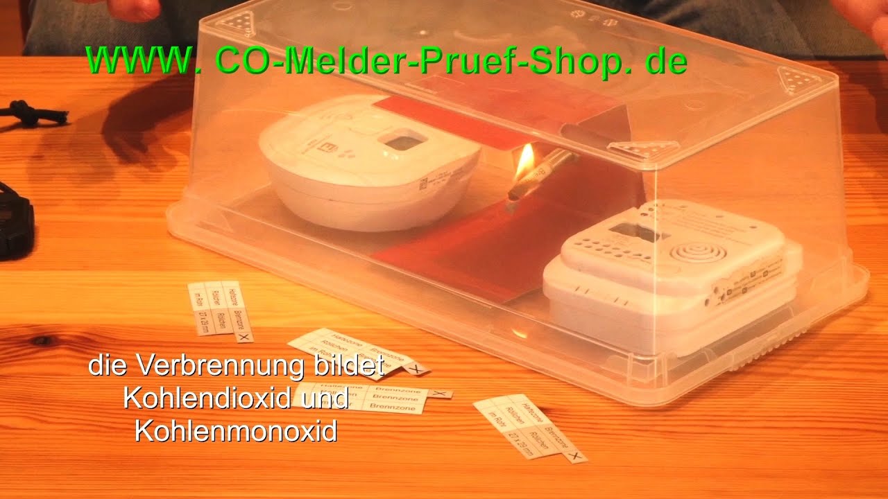 CO-Melder Test mit Kohlenmonoxid in Norm-Konzentration, ähnlich DIN 50291