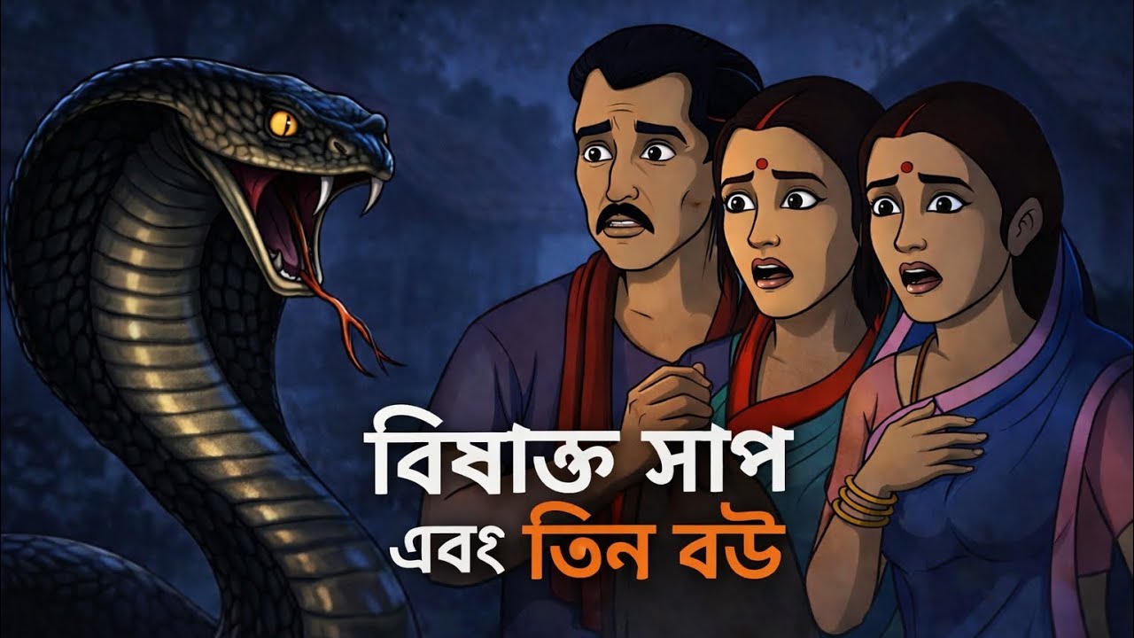 বিষাক্ত সাপ আর তিন বউ ।                            Bangla cartoon                                