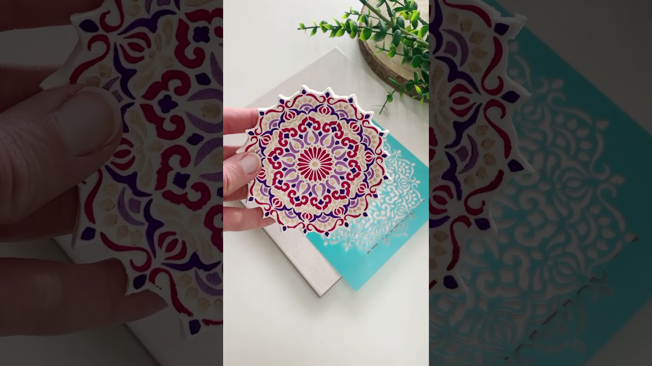 Mandala Stencil Trinket Dish Design Idea #airdryclay #claycreations #clayinspiration #handmade #diy