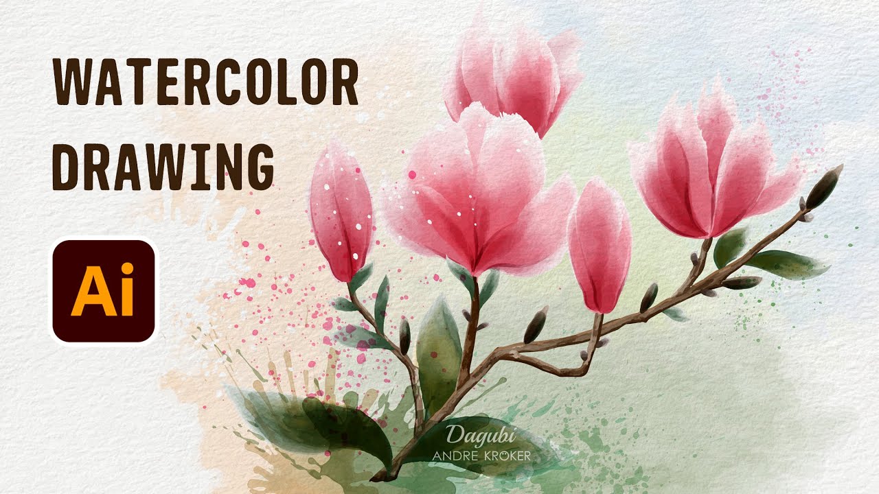 How I draw Watercolor Magnolia Flowers - Speed Art Drawing in Adobe Illustrator