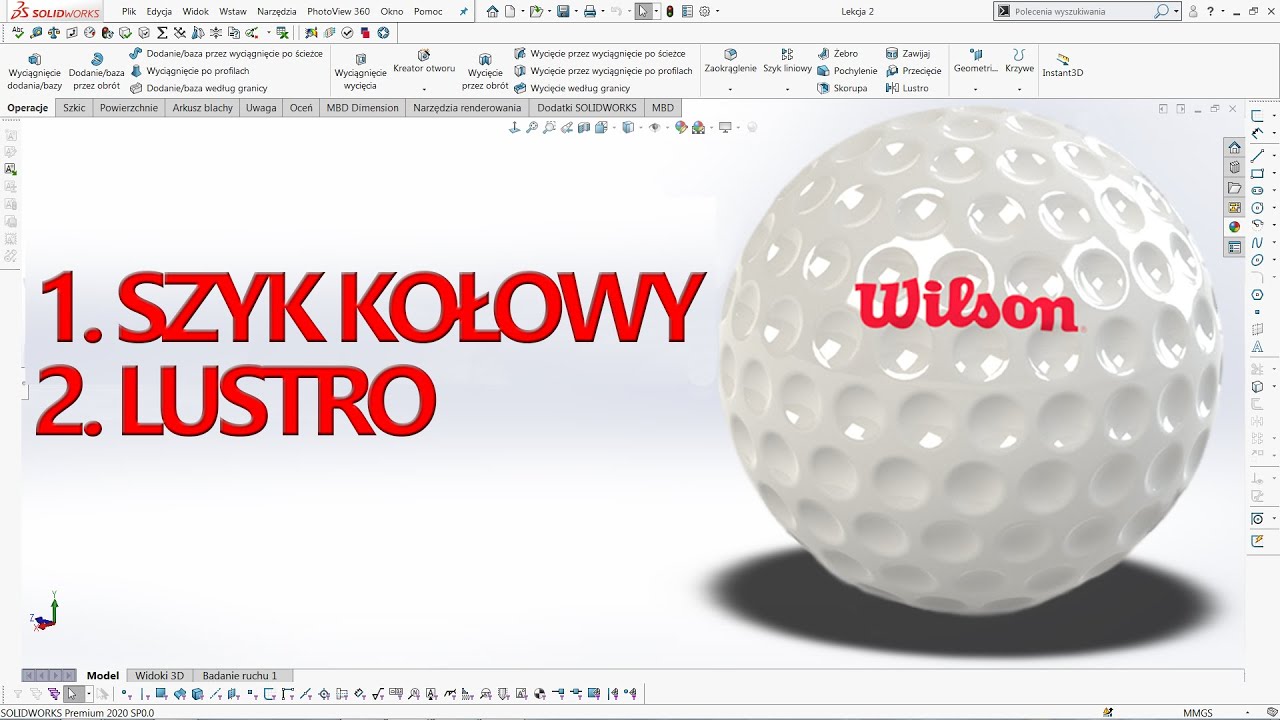 [SolidWorks 2]  Piłka Golfowa | Golf Ball - Szyk Kołowy - Odbicie Lustrzane - Podstawy