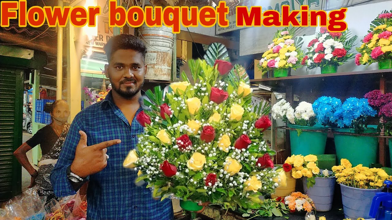 Making of natural green leaf and rose flower  Bouquet in K.G.Flowers Goa  #பூச்செண்டு #FlowerBouquet