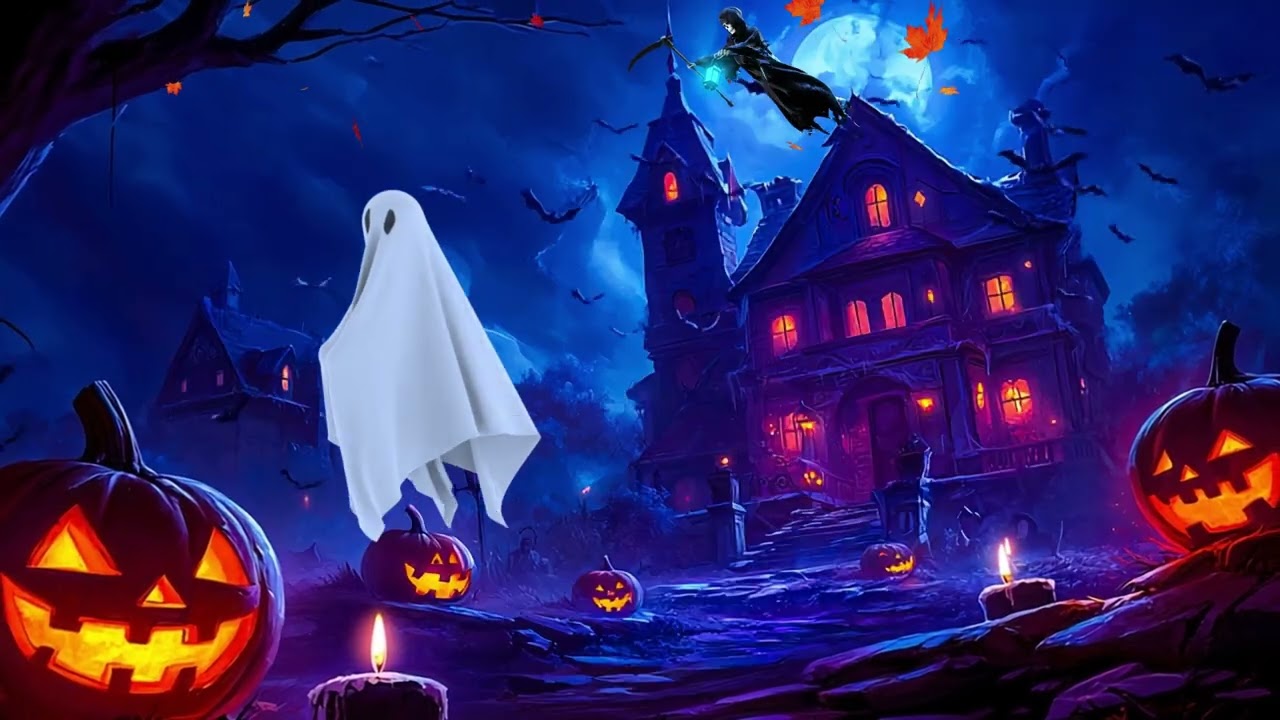 Расслабляющая жуткая атмосфера🎃Уютная осенняя деревня Хэллоуина👻Призрачные фоновые звуки и пугающа